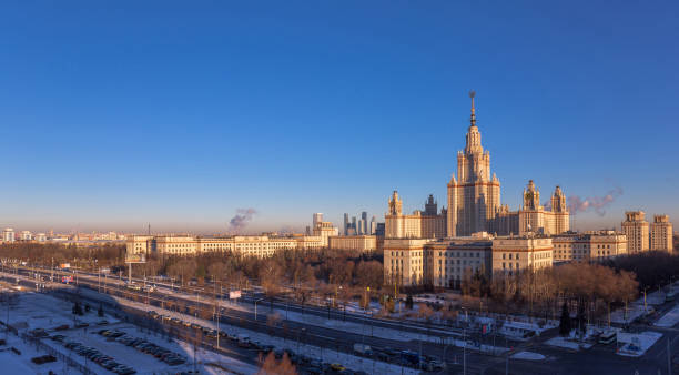 istock Sunset campus of Lomonosov Moscow State University under cloudy sky 645192574