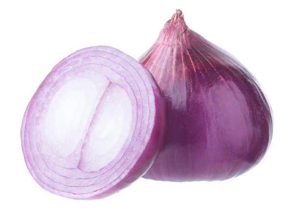 istock Slice of red onion isolated on white background. 645196756