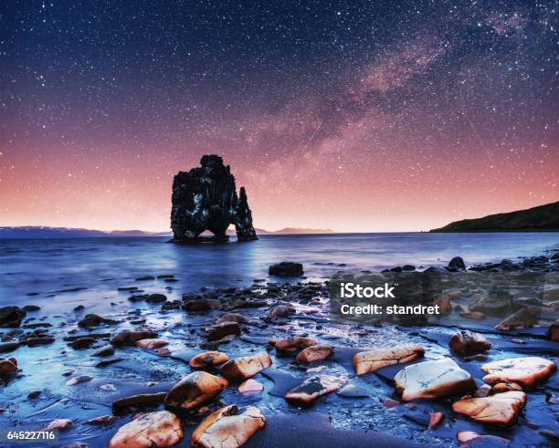Hvitserkur 15 M Height Fantastic Starry Sky Stock Photo - Download Image Now - Arch - Architectural Feature, Awe, Basalt