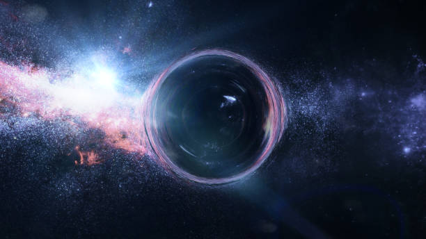 black hole with gravitational lens effect in front of bright stars 3d illustration, Elements of this image are furnished by NASA eye nebula stock pictures, royalty-free photos & images