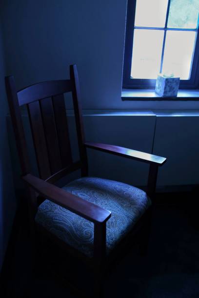 istock Empty Priest Chair, Purple Scarf, Confessional Reconciliation Booth 645245958