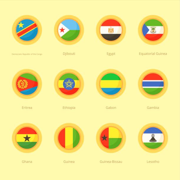 ilustraciones, imágenes clip art, dibujos animados e iconos de stock de banderas circulares africanas (rd congo, egipto, etiopía) - guinea bissau flag