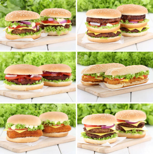 istock Hamburger collection set cheeseburger fresh beef tomatoes lettuce cheese 645261302