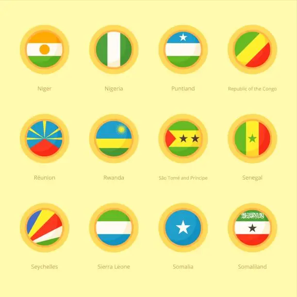 Vector illustration of African Circular Flags (Nigeria, Reunion, Seychelles)