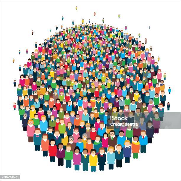 Large Group Of Stylized People In The Shape Of A Circle Stock Illustration - Download Image Now