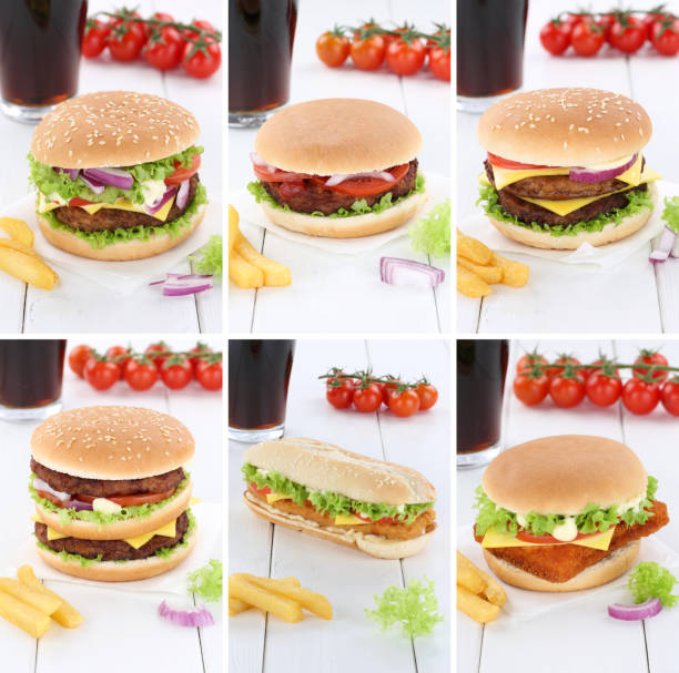 istock Hamburger collection set cheeseburger menu meal cola drink 645266950