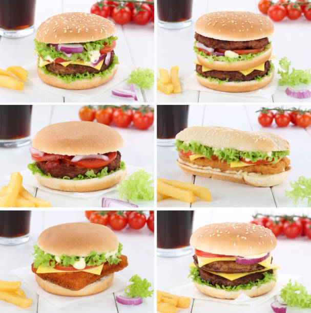 istock Hamburger collection set cheeseburger menu meal combo drink 645267284
