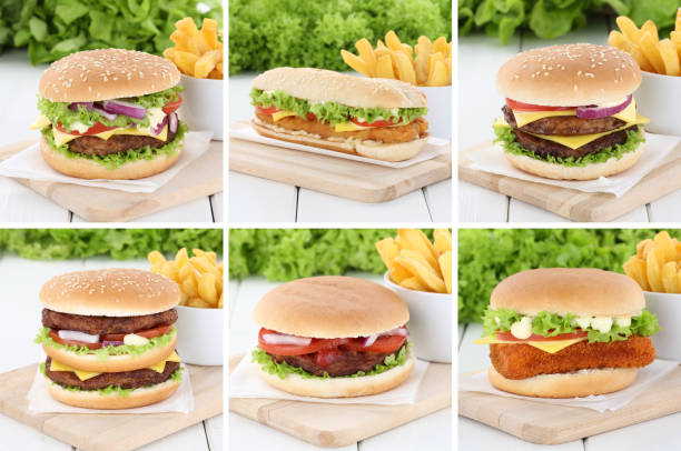 istock Hamburger collection set cheeseburger and fries beef tomatoes lettuce cheese 645270204