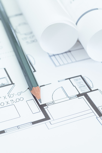 Architect Rolls And Plans Architectural Plan Technical Project Drawing ...