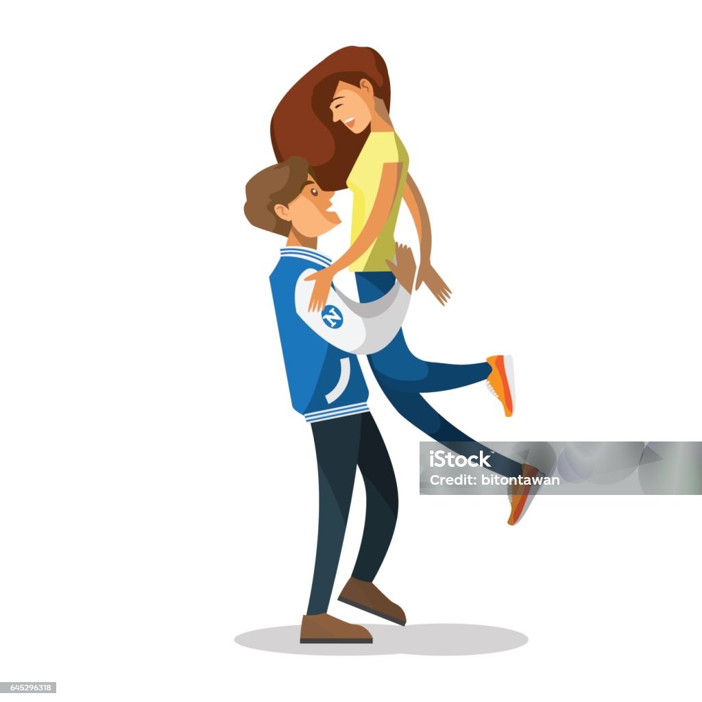 漫画のキャラクター美しい女性とボーイフレンドの抱擁 イラストレーションのベクターアート素材や画像を多数ご用意 イラストレーション