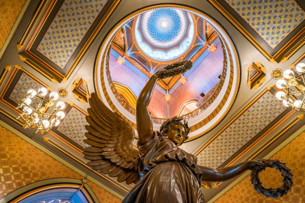 Connecticut State Capitol with Genius of Connecticut in Hartford USA Stock Photo of the interior of the landmark Connecticut State Capitol building with the Genius of Connecticut (by sculptor Randolph Rogers, done in 1878) in Hartford, Connecticut, USA. connecticut state capitol building stock pictures, royalty-free photos & images