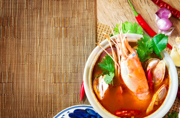 istock Asian Spicy soup with shrimp in  bowl 645307158