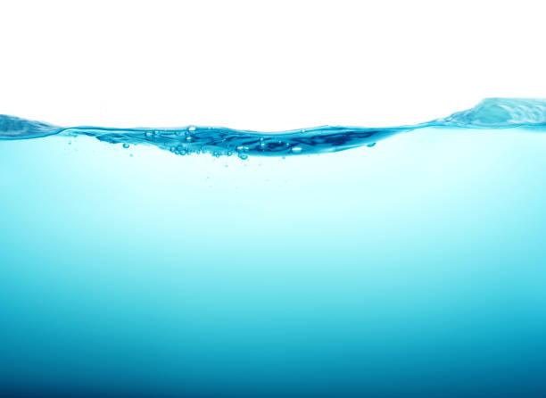 istock Close up blue Water splash with bubbles on white background 645307322