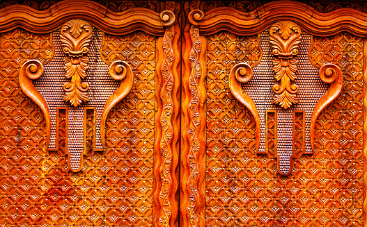 Golden Brown Carved Decorations Ornate Wooden Door San Miguel de Allende Mexico
