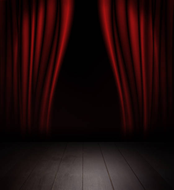 istock Red curtains and wooden stage floor. 645321720