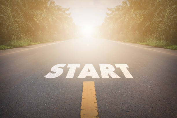 istock Word Start written on an asphalt road with start text 645325244