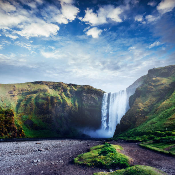 istock Great waterfall Skogafoss in south of Iceland 645331048