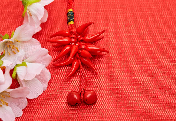 istock Chinese new year decoration on red background 645334238