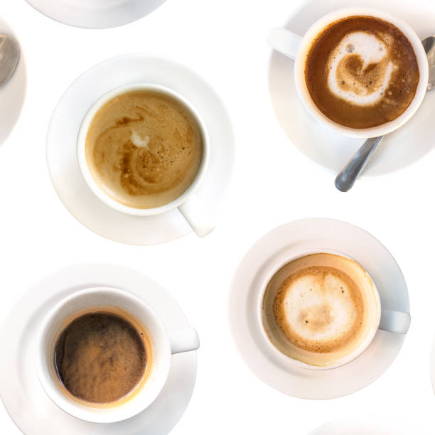 istock Seamless pattern of coffee cups, black and with milk 645334276