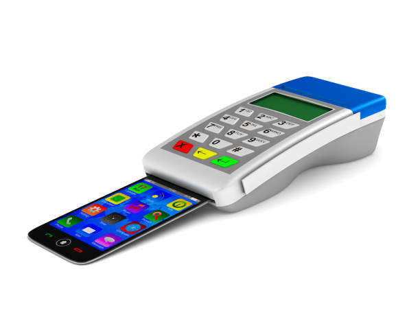 istock Payment by phone on white background. Isolated 3D image 645334420
