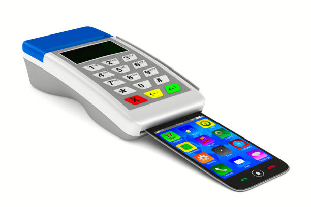 istock Payment by phone on white background. Isolated 3D image 645334442