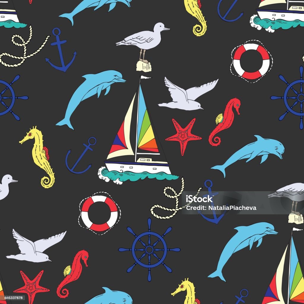 Vessels Pattern Nautical Seamless Pattern With Ships Stock Illustration - Download ...