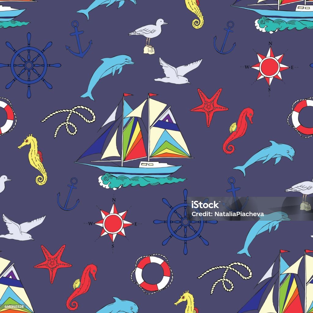 Vessels Pattern Nautical Seamless Pattern With Ships Stock Illustration - Download ...