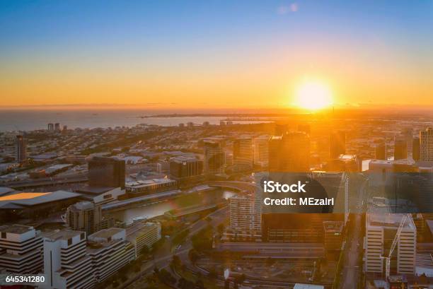 Melbourne City Skyline Stock Photo - Download Image Now - Aerial View, Architecture, Arts Culture and Entertainment