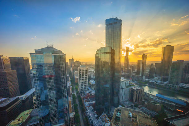 Melbourne city skyline stock photo