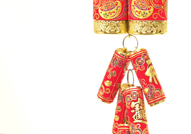 istock Chinese New Year Decoration,Fire Crackers on White with Copy Space 645343994