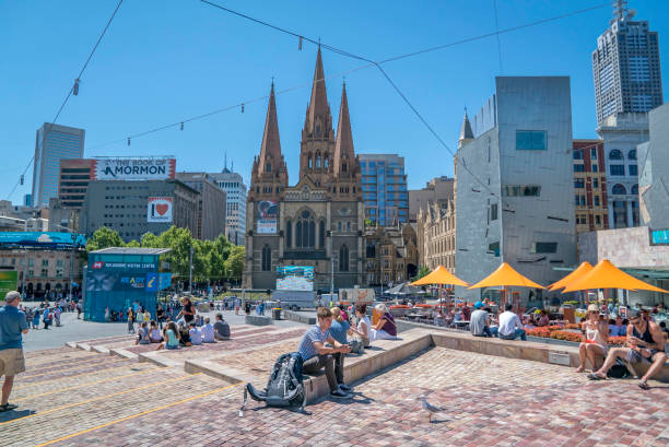 Federation Square, one of the famous landmark in the city of Melbourne stock photo
