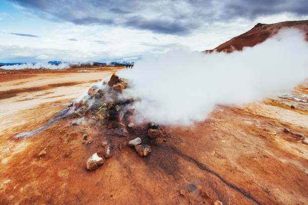 Fumarole field in Namafjall Iceland Fumarole field in Namafjall Iceland. The picturesque landscapes forests and mountains sulphur landscape fumarole heat stock pictures, royalty-free photos & images