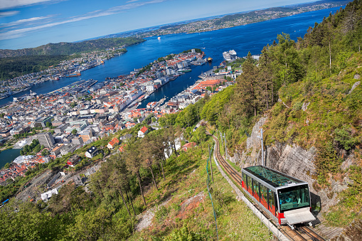 View from Floyen with lift in Bergen Norway
