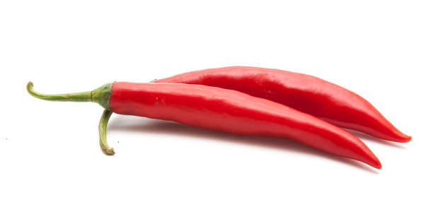 istock Red hot chili peppers isolated on white background closeup 645364486