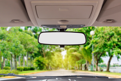 Car rear view mirror inside the car.