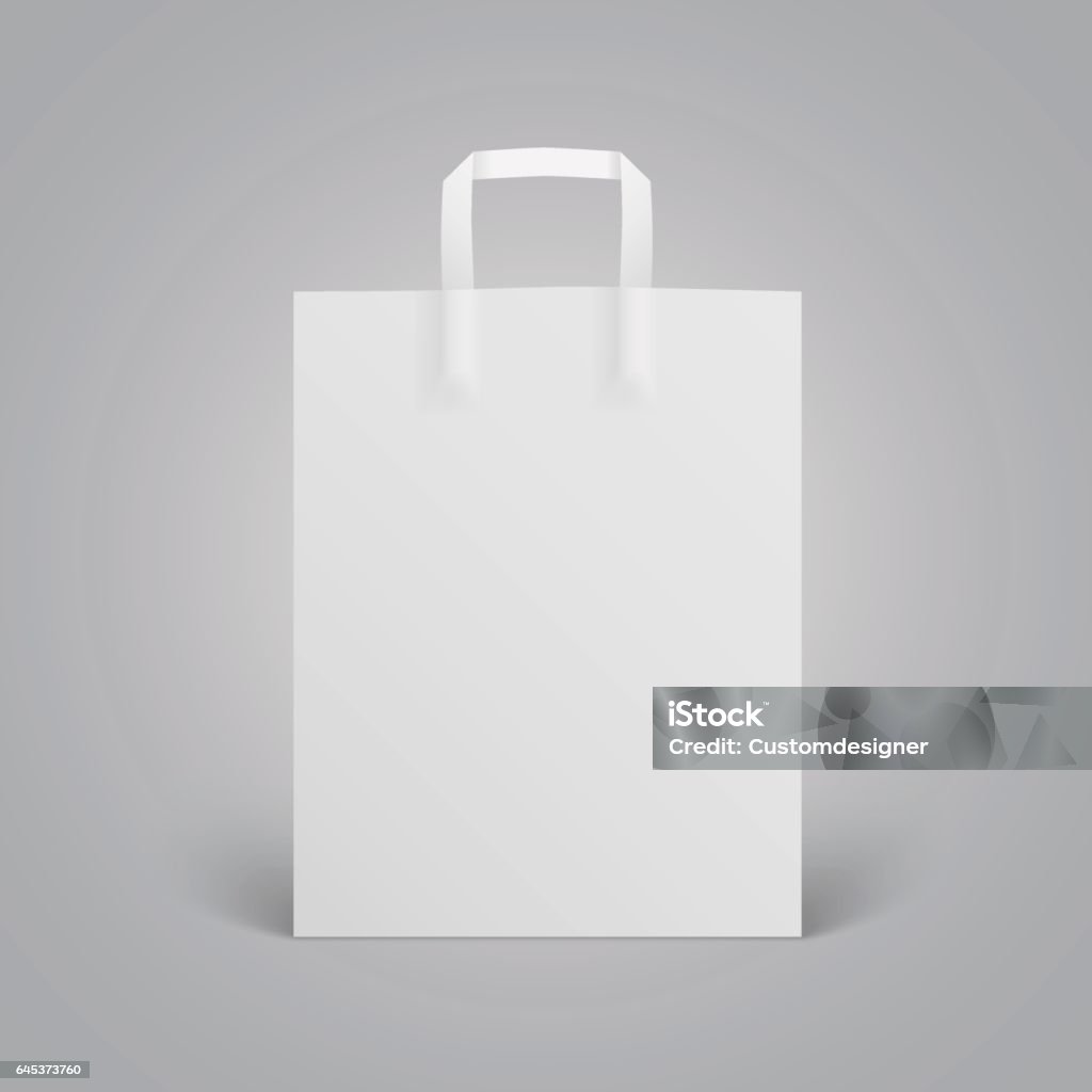 White paper bag mockup with handles on grey background Bag stock vector