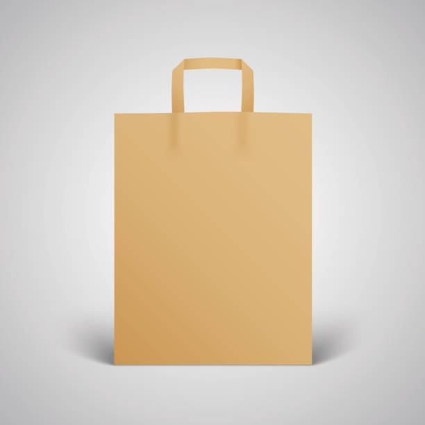 ilustrações, clipart, desenhos animados e ícones de marrom de papel saco mockup para branding - green consumerism bag paper bag
