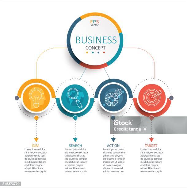 Businessinfografikvorlage Vektor Stock Vektor Art und mehr Bilder von Informationsgrafik - Informationsgrafik, Vier Gegenstände, Diagramm