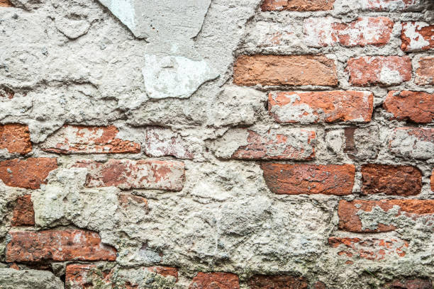 istock Red brick wall with plaster vintage 645374684