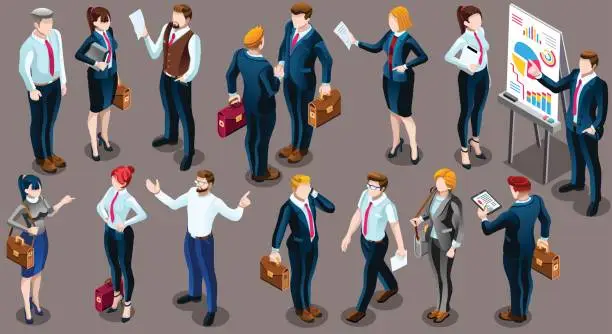 Vector illustration of Isometric People Business Suit 3D Icon Set Vector Illustration