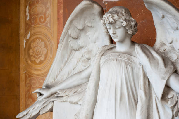 istock The marble angel with outstretched wings 645377706
