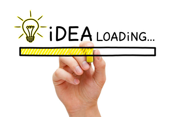 Idea Loading Bar Concept Hand drawing Idea loading bar concept with marker on transparent glass board. transparent wipe board stock pictures, royalty-free photos & images