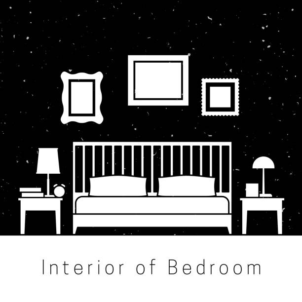 ilustrações de stock, clip art, desenhos animados e ícones de 1273_bedroom - hotel room bed silhouette lamp
