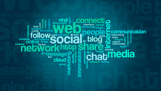 word cloud with terms about social web, flat style