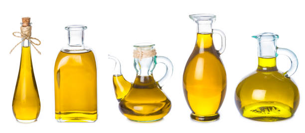 Set of olive oil jars isolated on a white background stock photo