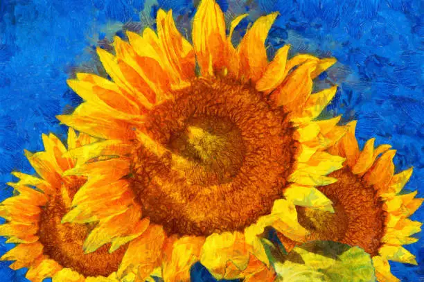 Photo of Sunflowers.Van Gogh style imitation.