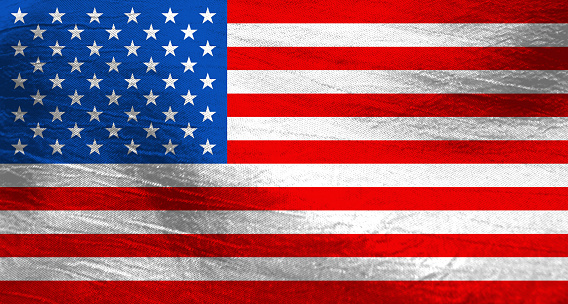 Nation flag USA on an uneven textured surface. Flag of country located on the North American continent. Concept of freedom, independence of the nation.