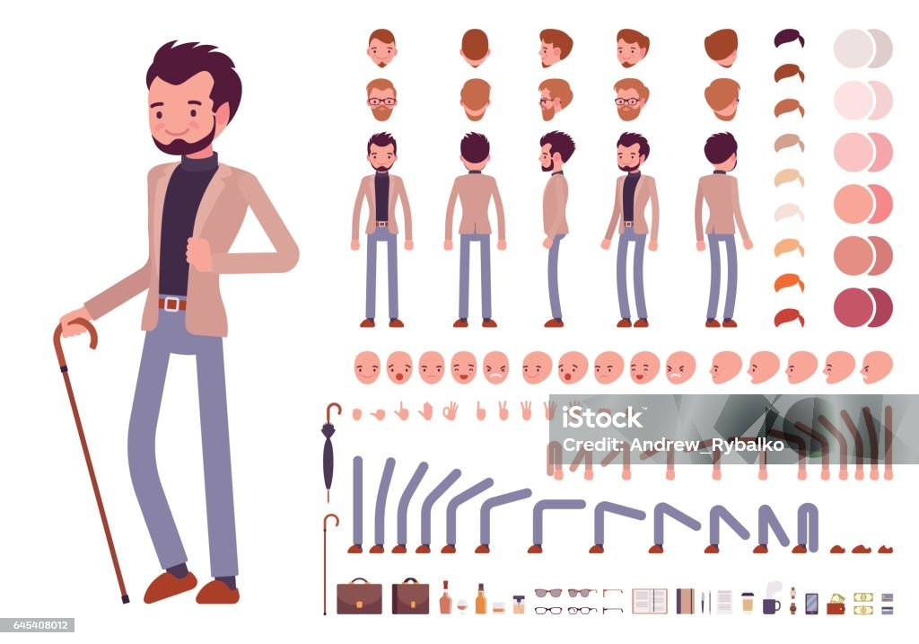 Décontracté chic homme de caractère de création ensemble - clipart vectoriel de Groupe d'objets libre de droits