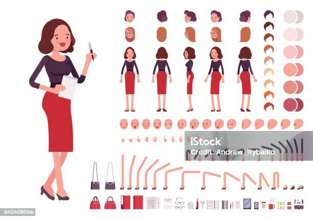 Secretary Character Creation Set Stock Illustration - Download Image Now - Characters, Women, Icon Set