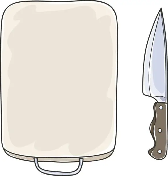 Vector illustration of Cutting boards and kitchen knivesvector hand drawn art illustration